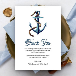 Rustic Navy Blauwe Anker Touw Nautilus Huwelijk Bedankkaart