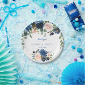 Rustic Navy Blauwe Bloemen Bloeien Trouwen Papieren Bordje (Feest)