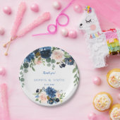 Rustic Navy Blauwe Bloemen Bloeien Trouwen Papieren Bordje (Feest)