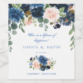 Rustic Navy Blauwe Bloemen Bloeien Trouwen Wijn Etiket (Enkel label)