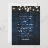 Rustic Navy Blauwe Houten Slingerlicht QR Code Bru Kaart (Voorkant)