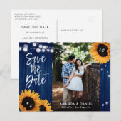 Rustic Navy Blauwe Zonnebloem Save The Date Postca Aankondigingskaart (Voorkant / Achterkant)