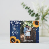 Rustic Navy Blauwe Zonnebloem Save The Date Postca Aankondigingskaart (Staand voorkant)
