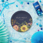 Rustic Navy Bloemen Huwelijk Papieren Bordje (Feest)