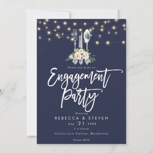 Rustic Navy Bloemen verlovingsfeest uitnodiging (Voorkant)