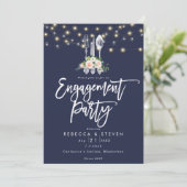 Rustic Navy Bloemen verlovingsfeest uitnodiging (Staand voorkant)