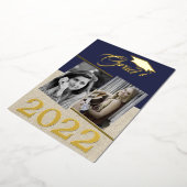 Rustic Navy Blue Afstuderen 2 Foto Afstuderen Gold Folie Uitnodiging (Gedraaid)