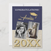 Rustic Navy Blue Afstuderen 2 foto-Afstuderen Kaart (Voorkant)