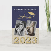 Rustic Navy Blue Afstuderen 2 foto-Afstuderen Kaart (Voorkant)