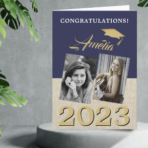 Rustic Navy Blue Afstuderen 2 foto-Afstuderen Kaart