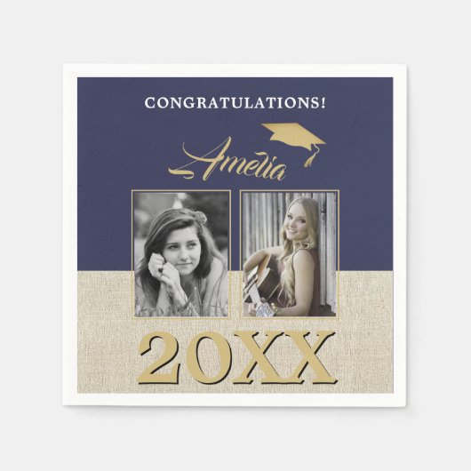 Rustic Navy Blue Afstuderen 2 foto-Afstuderen Servet (Voorkant)
