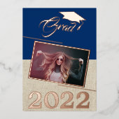 Rustic Navy Blue Afstuderen Afstuderen Gold Folie Uitnodiging (Voorkant)