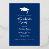 Rustic Navy Blue Afstuderen Afstuderen Gold Folie Uitnodiging (Achterkant)