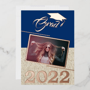 Rustic Navy Blue Afstuderen Afstuderen Gold Folie Uitnodiging