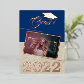 Rustic Navy Blue Afstuderen Afstuderen Gold Folie Uitnodiging (Staand Voorkant)