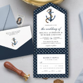 Rustic Navy Blue Anchor Nautical Wedding All In One Uitnodiging