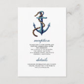 Rustic Navy Blue Anchor Rope Wedding Details Informatiekaartje (Voorkant)