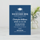 Rustic Navy Blue Backyard BBQ Graduation Party Kaart (Staand voorkant)
