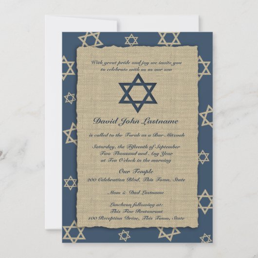 Rustic Navy Blue Bar Mitzvah Kaart (Voorkant)