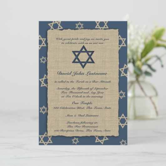 Rustic Navy Blue Bar Mitzvah Kaart (Staand voorkant)
