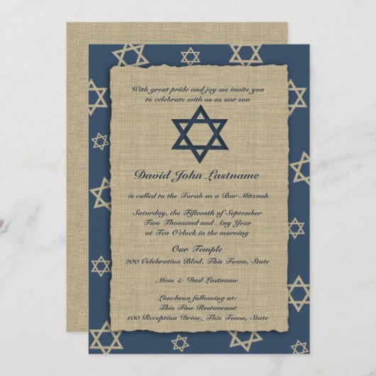 Rustic Navy Blue Bar Mitzvah Kaart (Voorkant / Achterkant)