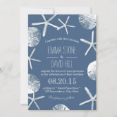 Rustic Navy Blue Beach Theme Wedding Invitations Kaart (Voorkant)