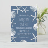 Rustic Navy Blue Beach Theme Wedding Invitations Kaart (Staand voorkant)