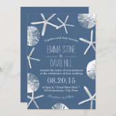Rustic Navy Blue Beach Theme Wedding Invitations Kaart (Voorkant / Achterkant)