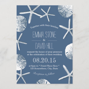 Rustic Navy Blue Beach Theme Wedding Invitations Kaart