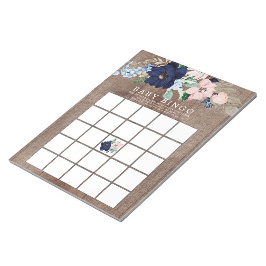 Rustic Navy Blue & Blush Baby shower Bingo Game Notitieblok (Schuin)