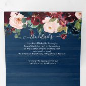Rustic Navy Blue Blush & Bourgondië Bloemen Huweli Drieluik Uitnodiging (Binnenzijde eerst)