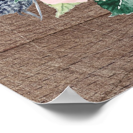 Rustic Navy Blue Blush Floral Baby shower Welkom Poster (Hoek)