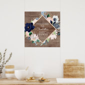 Rustic Navy Blue Blush Floral Baby shower Welkom Poster (Keuken)