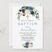 Rustic Navy Blue Blush Flowers Bloom Baptisme Kaart (Voorkant)