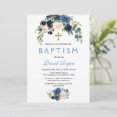 Rustic Navy Blue Blush Flowers Bloom Baptisme Kaart (Staand voorkant)