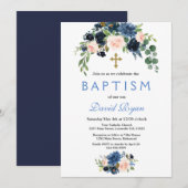 Rustic Navy Blue Blush Flowers Bloom Baptisme Kaart (Voorkant / Achterkant)