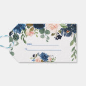 Rustic Navy Blue Blush Flowers Bloom Wedding Cadeaulabel (Achterkant Horizontaal)