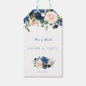 Rustic Navy Blue Blush Flowers Bloom Wedding Cadeaulabel (Voorkant)