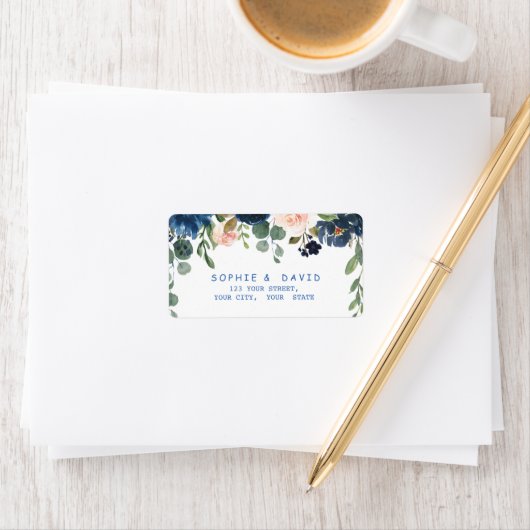 Rustic Navy Blue Blush Flowers Bloom Wedding Etiket (Insitu)