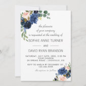 Rustic Navy Blue Blush Flowers Bloom Wedding Kaart (Voorkant)
