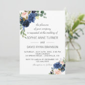 Rustic Navy Blue Blush Flowers Bloom Wedding Kaart (Staand voorkant)