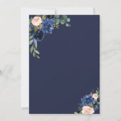 Rustic Navy Blue Blush Flowers Bloom Wedding Kaart (Achterkant)