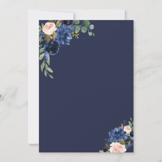 Rustic Navy Blue Blush Flowers Bloom Wedding Kaart (Achterkant)