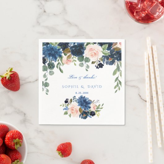 Rustic Navy Blue Blush Flowers Bloom Wedding Servet (Insitu)