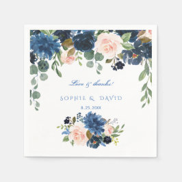 Rustic Navy Blue Blush Flowers Bloom Wedding Servet