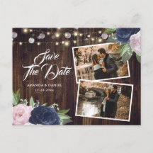 Rustic Navy Blue Blush Save the Date Photo