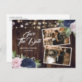 Rustic Navy Blue Blush Save the Date Photo Aankondigingskaart (Voorkant / Achterkant)
