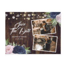 Rustic Navy Blue Blush Save the Date Photo