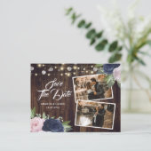 Rustic Navy Blue Blush Save the Date Photo Aankondigingskaart (Staand voorkant)