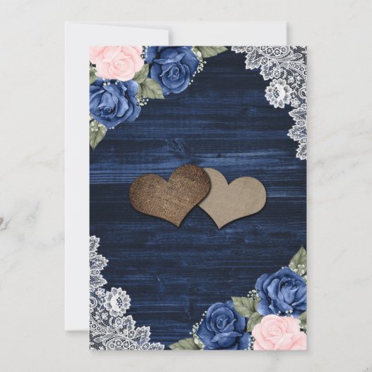 Rustic Navy Blue Blush Wood Floral Wedding Save The Date (Achterkant)